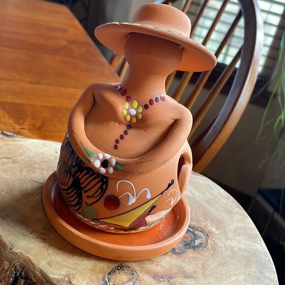 Terra Cotta Hand Painted Tea Light Holder - Picture 1 of 7